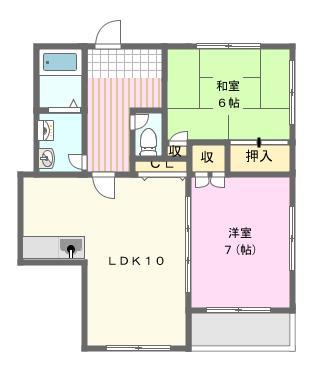 尾野スカイハイツ3(2LDK/2階)の間取り写真