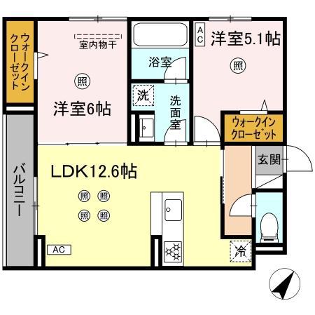 D-ROOM板付(2LDK/3階)の間取り写真