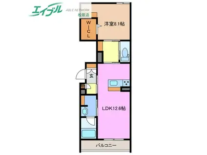 シャーメゾン松阪中央(1LDK/2階)の間取り写真