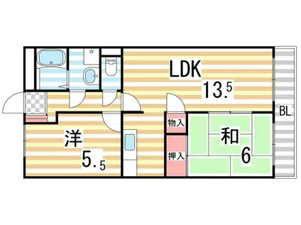フロンティア深野(2LDK/2階)の間取り写真