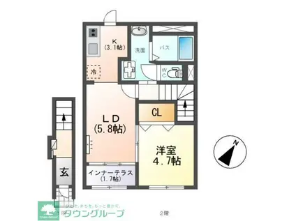 アンテ学研北(1LDK/2階)の間取り写真