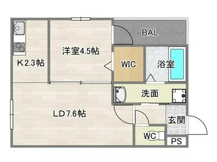 フジパレス遠里小野サウス(1LDK/3階)の間取り写真