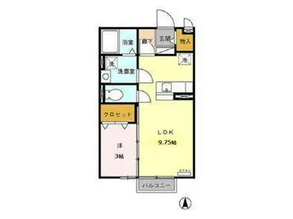 モナリエ三日市(1LDK/2階)の間取り写真