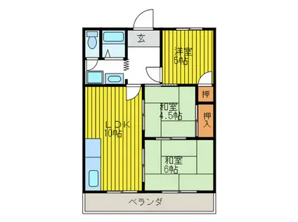 三ッ川マンション(3LDK/3階)の間取り写真