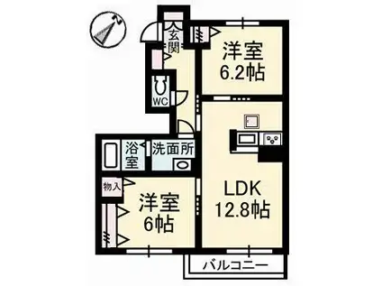 シャーメゾン ラ・フルール(2LDK/1階)の間取り写真