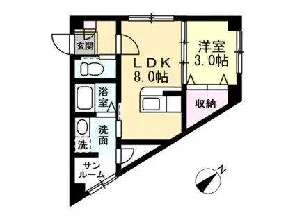 クロスシーズン愛宕(1LDK/3階)の間取り写真