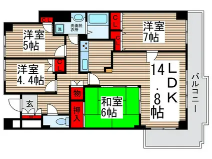 コスモ南柏(4LDK/2階)の間取り写真