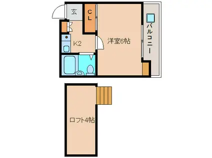 シティパレス学園前 パート8(1K/2階)の間取り写真