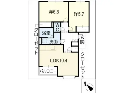 リガシーK(2LDK/2階)の間取り写真
