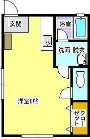 イエローハイツ(ワンルーム/2階)の間取り写真
