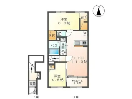 富山市中島アパート(2LDK/2階)の間取り写真