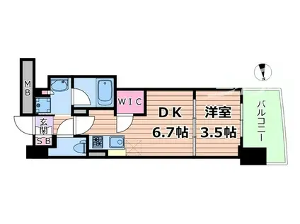 コンフォリア・リヴ本町ウエストQ(1DK/6階)の間取り写真