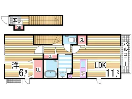 ワイドプライジア(1LDK/2階)の間取り写真