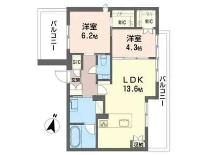 アロン・ド・赤堤(2LDK/4階)の間取り写真
