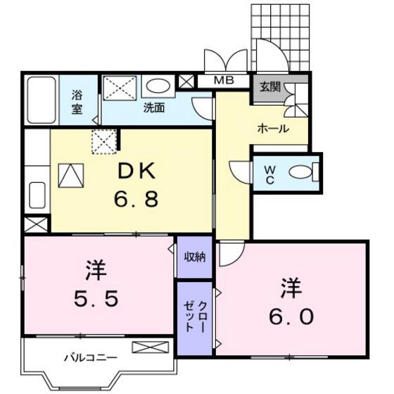 プラシードA(2DK/1階)の間取り写真