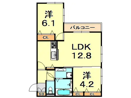 ベレッツァ甲南山手(2LDK/1階)の間取り写真