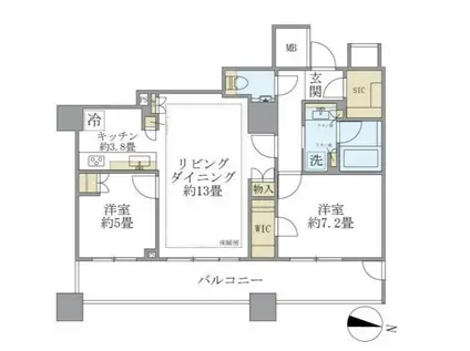 BRILLIA大井町 LA VIE EN TOWER ブリリア大井町(2LDK/12階)の間取り写真