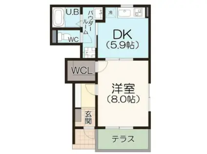 LANGE VERT(1DK/1階)の間取り写真