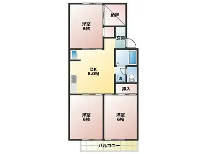 セジュール林(3DK/1階)の間取り写真