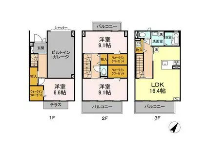 カレッツァII番館(3LDK/3階)の間取り写真