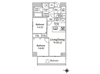 メインステージ錦糸町アヴァンセ(2LDK/5階)の間取り写真