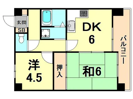 グランディア西宮浜(2DK/4階)の間取り写真