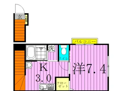 アールズコートⅡ棟(1K/2階)の間取り写真