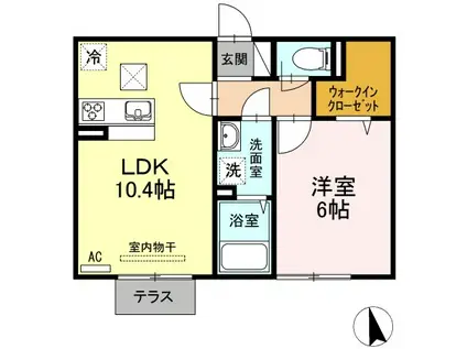 ソレール ヴィラII(1LDK/2階)の間取り写真