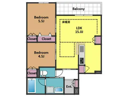 エルズプラス高円寺南(2LDK/3階)の間取り写真