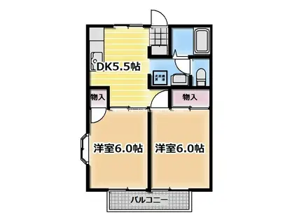 フラット・サンフラワー(2DK/2階)の間取り写真