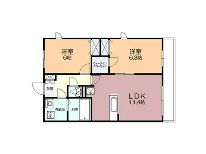 フローレス ハナミズキ(2LDK/1階)の間取り写真