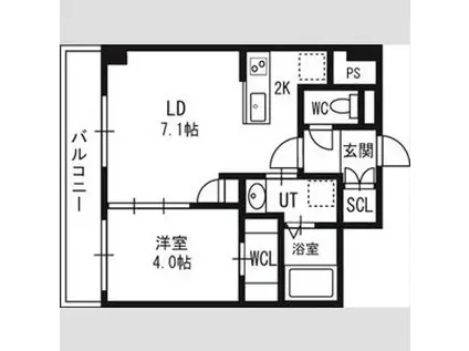アルファスクエア中島公園(1LDK/7階)の間取り写真