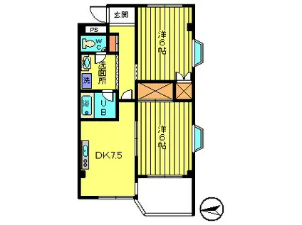 シャイン浜(2DK/7階)の間取り写真