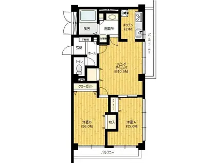 スペリオーレ尾山台(2LDK/3階)の間取り写真