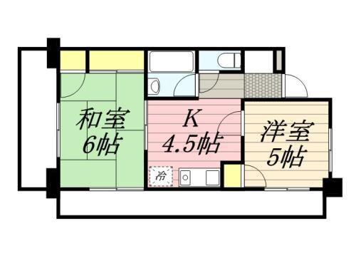 ダイナコート県庁前(2DK/13階)の間取り写真