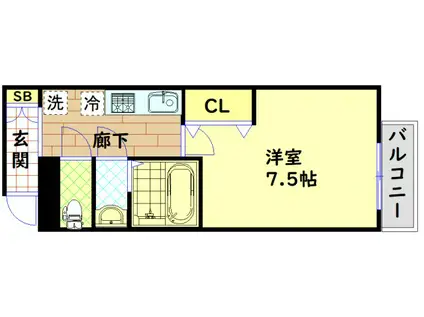 アキソレイユ本田(1K/9階)の間取り写真