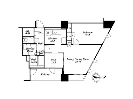 プライムアーバン新宿夏目坂タワーレジデンス(1SLDK/25階)の間取り写真