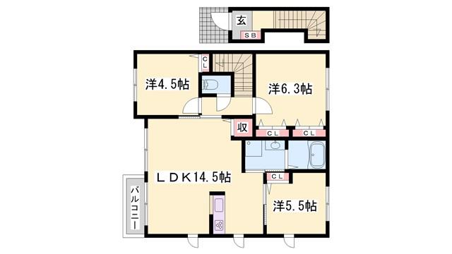 メゾン・ド・富永(3LDK/2階)の間取り写真