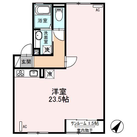 コンフォートレジデンス宮子 B(ワンルーム/2階)の間取り写真