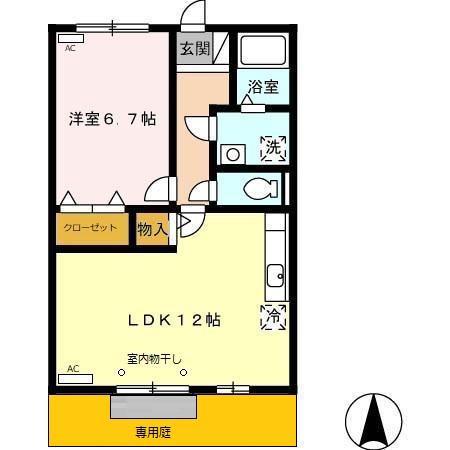 スプルース下俣(1LDK/1階)の間取り写真