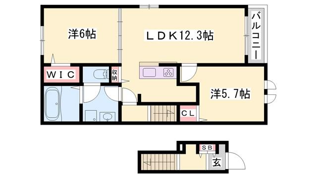 サウス・ヴィラ(2LDK/2階)の間取り写真