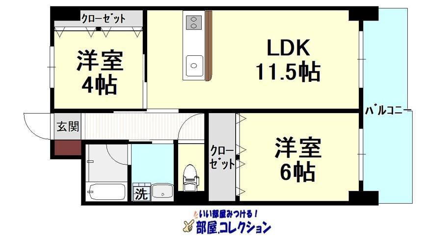童子丸第10晴和ビル(2LDK/2階)の間取り写真