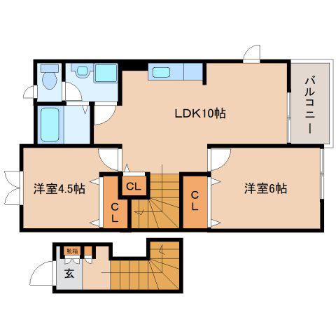 ラポレI(2LDK/2階)の間取り写真