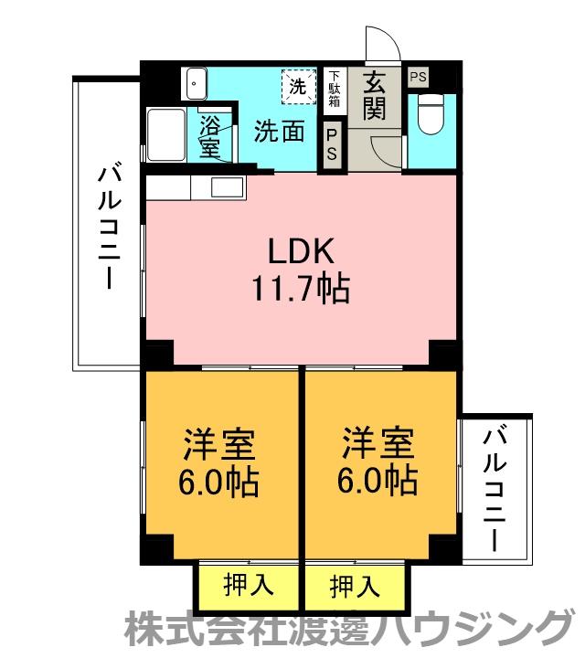 コーポラス寺内(2LDK/5階)の間取り写真