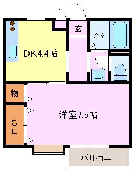 トレゾールM(1DK/2階)の間取り写真