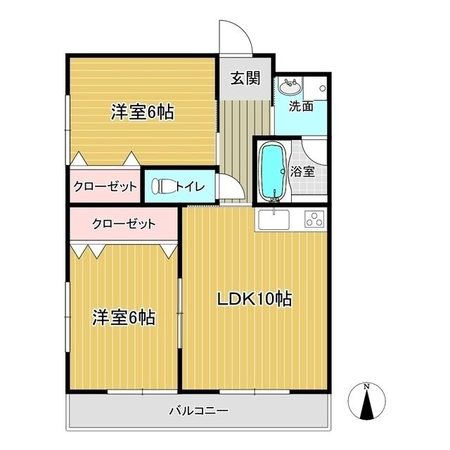 ウイング21東一宮 A棟(2LDK/3階)の間取り写真
