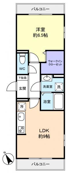 トリプルR(1LDK/2階)の間取り写真