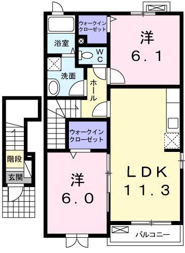 オンディーヌ(2LDK/2階)の間取り写真