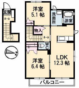 ショコラ(2LDK/2階)の間取り写真