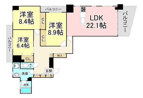 フェルト5(3LDK/2階)の間取り写真
